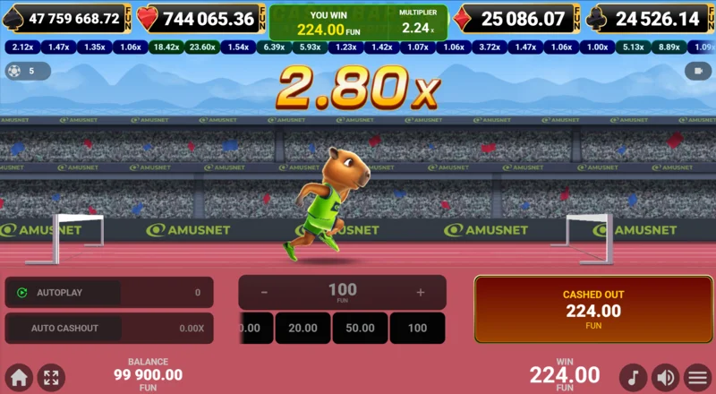 Cashybara Athletics Edition – onnistunut cash-out ja voittojen hyvitys